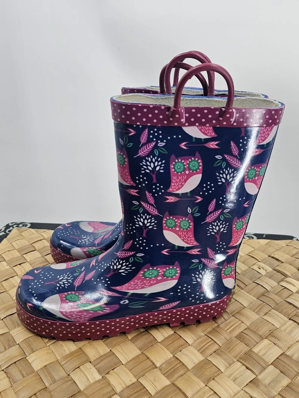 Western Chief Pink Blue Owl Rain Boots Size 2